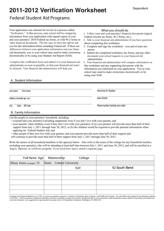 Fillable Federal Student Aid Programs - Indiana University South Bend Printable pdf