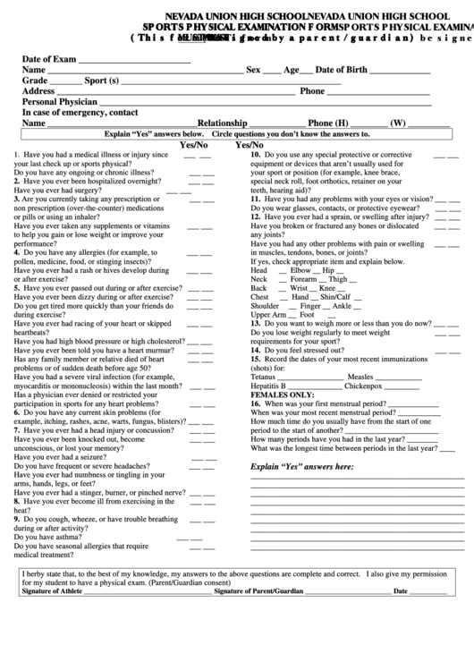 Sports Physical Doctor Forms Printable pdf