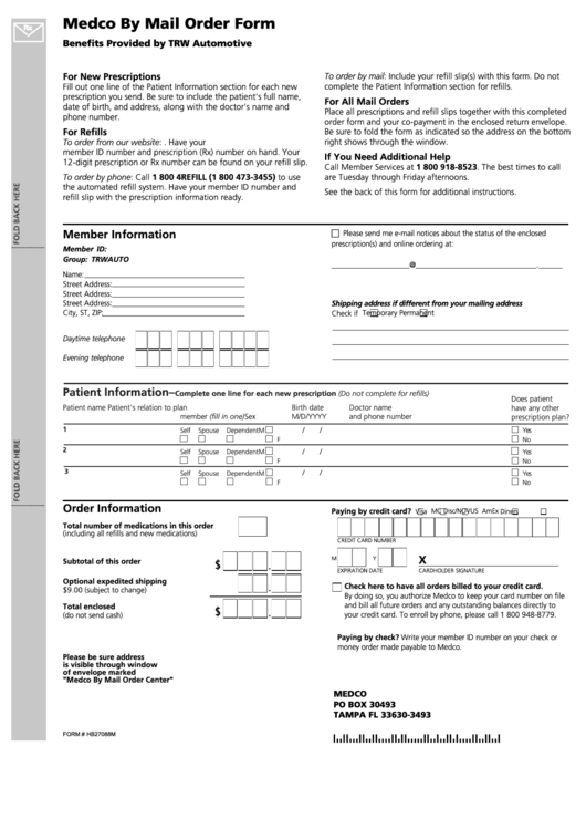 Form Hb27088m - Medco By Mail Order Form Printable pdf