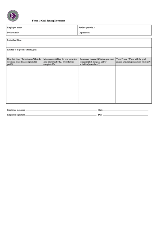 Employee Goal Setting Form Printable pdf