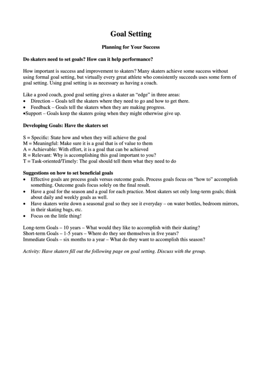 Goal Setting And Self Confidence Worksheets Printable pdf