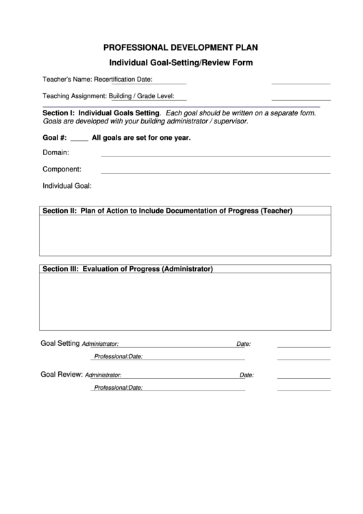 Professional Development Plan Individual Goal Setting Printable pdf