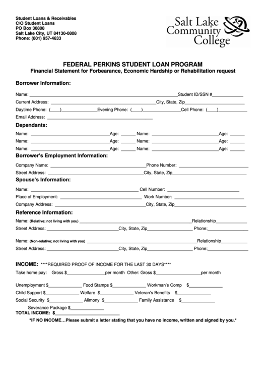 Federal Perkins Student Loan Program - Slcc Printable pdf