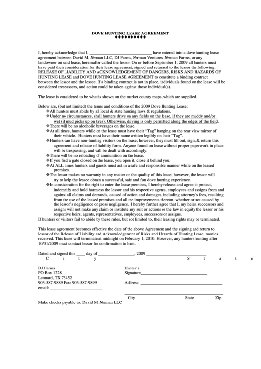 Dove Hunting Lease Agreement - Dj Farms Dove Lease Printable pdf