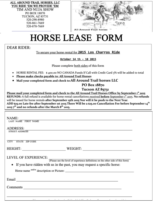 Horse Rental Application - Release Form