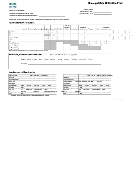 Municipal Data Collection Form Printable pdf