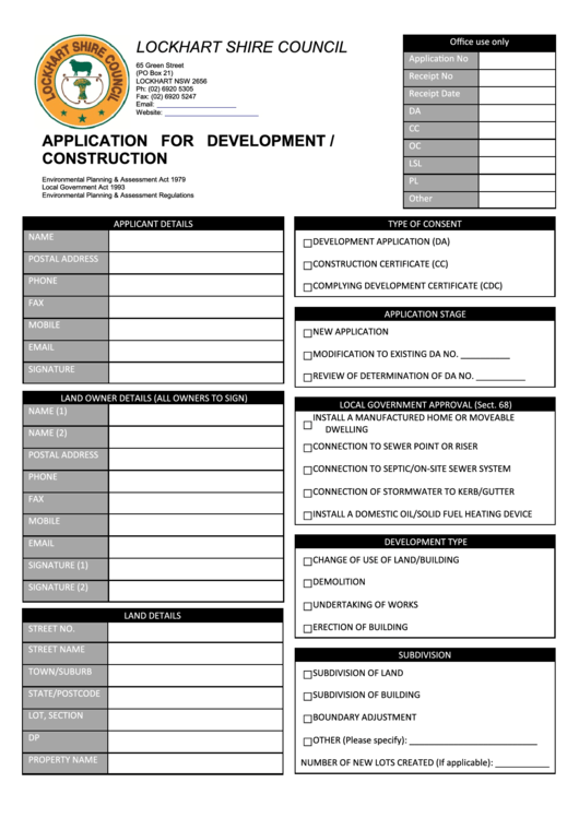 Application For Development/construction Printable pdf