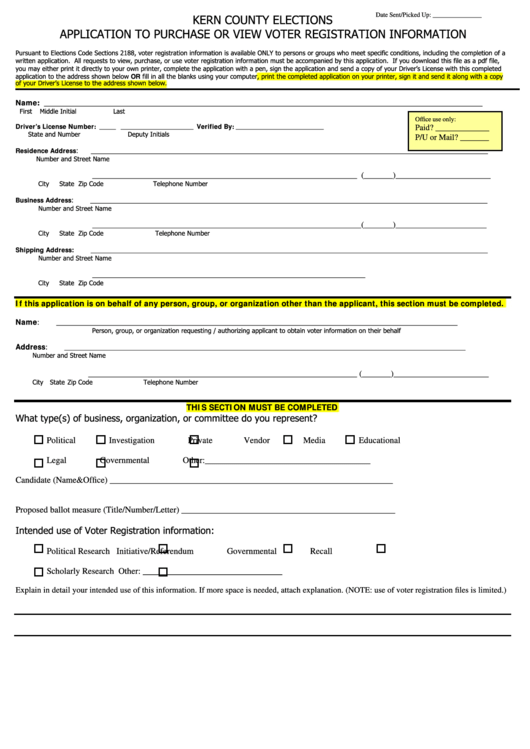 Fillable Application To Purchase Or View Voter Registration Information Printable pdf