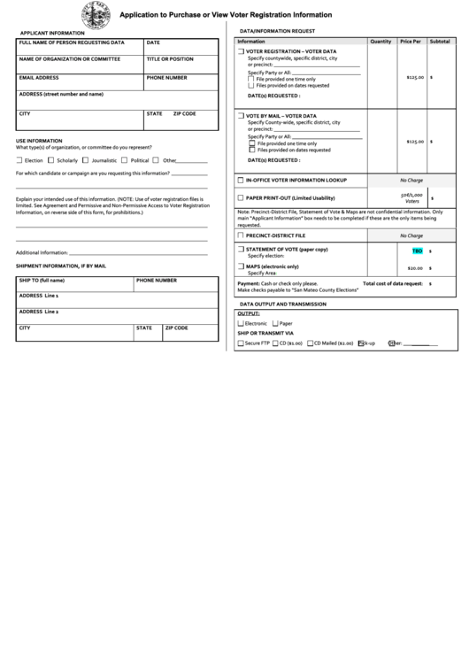 Application To Purchase Or View Voter Registration Information Printable pdf