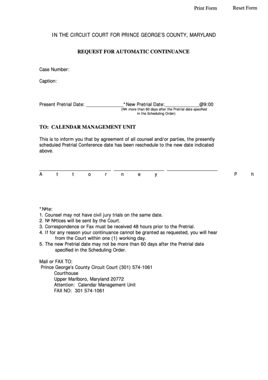 Request For Automatic Continuance printable pdf download