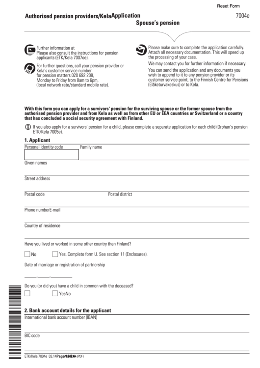 Fillable 7004e Application For Spouse'S Pension printable pdf download