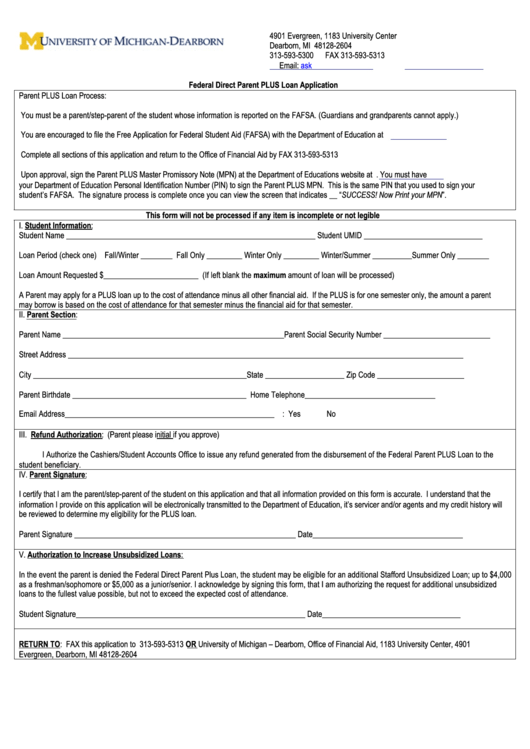 Fillable Federal Direct Parent Plus Loan Application Printable pdf