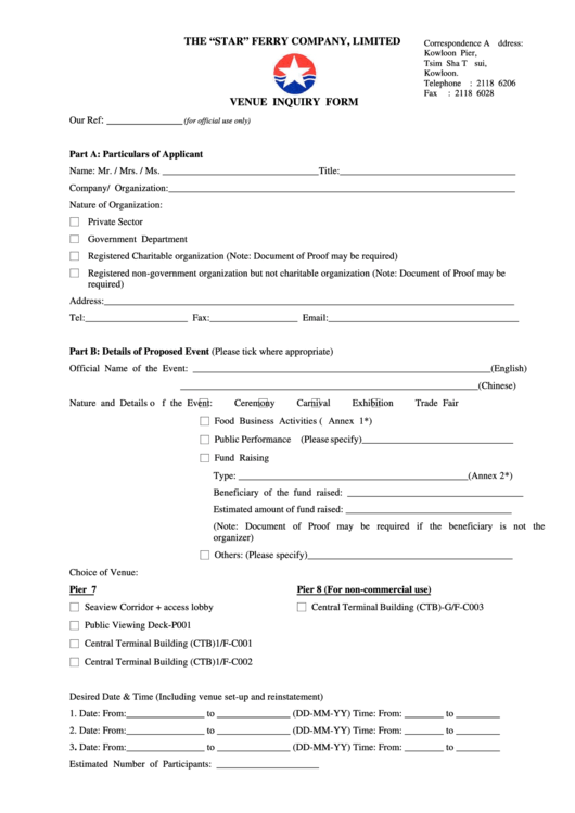 Venue Booking Form Printable pdf