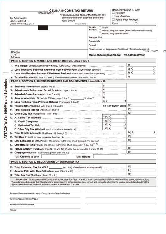 Income Tax Return Printable pdf