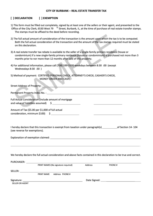 City Of Burbank Real Estate Transfer Tax printable pdf download