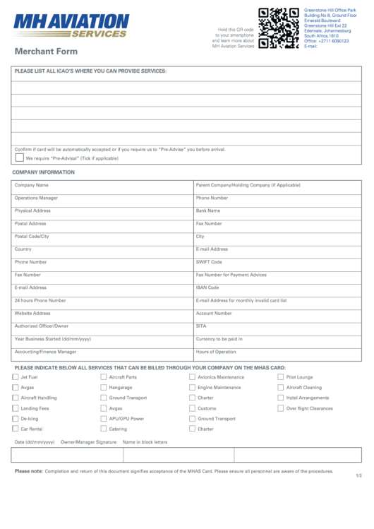 Fillable Merchant Form Printable pdf