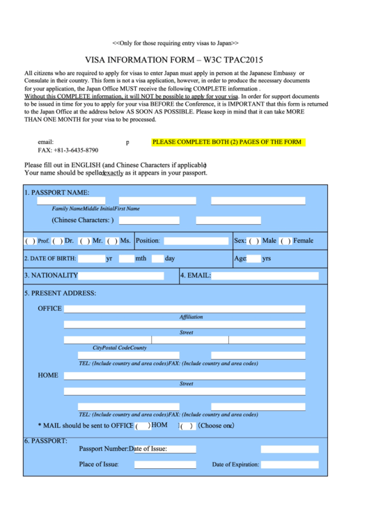 Japanese Visa Form W3c Printable pdf