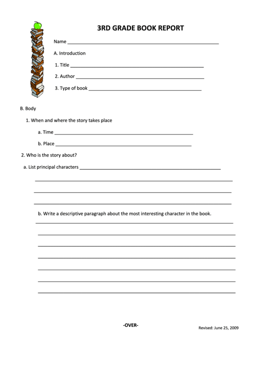 3rd Grade Book Report Printable pdf