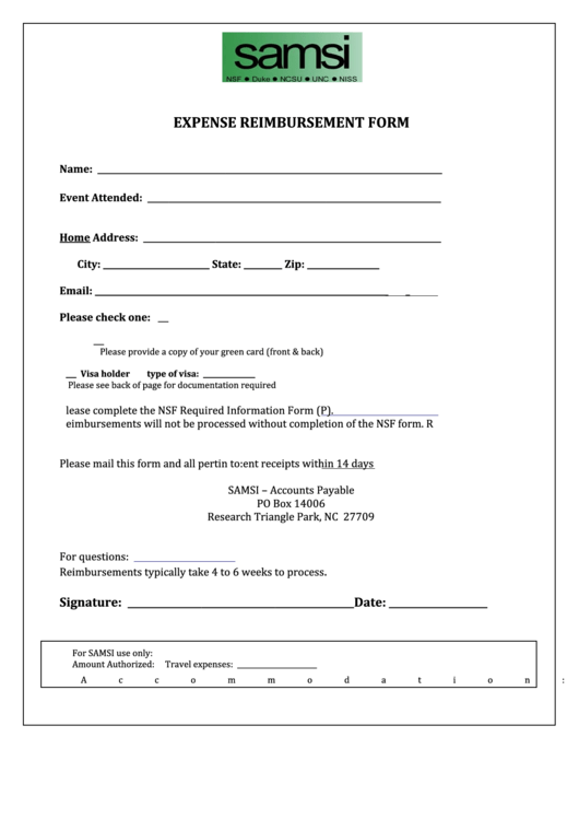 Expense Reimbursement Form - Samsi Printable pdf