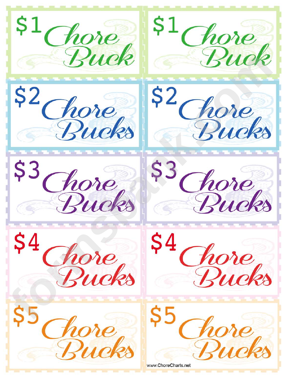Colorful Chore Bucks Template
