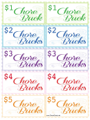 Colorful Chore Bucks Template