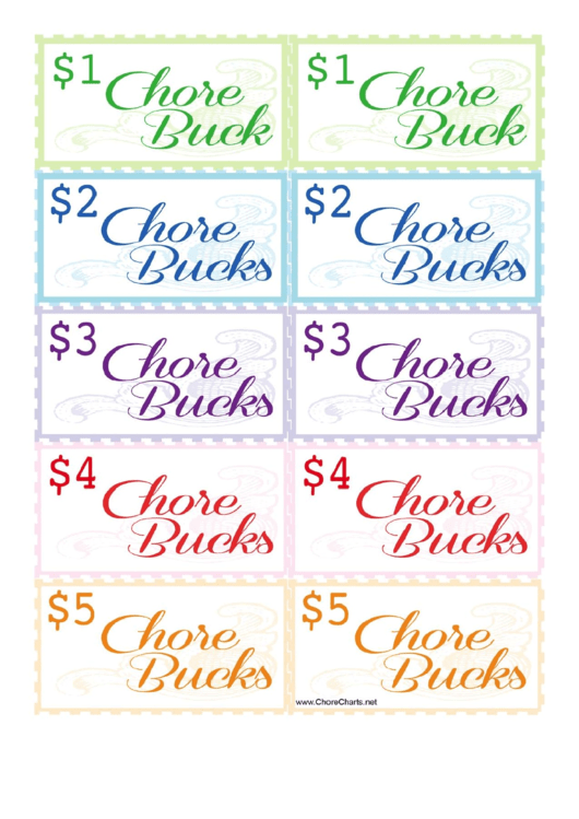 Colorful Chore Bucks Template Printable pdf