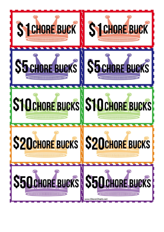 Crown Chore Bucks Template Printable pdf