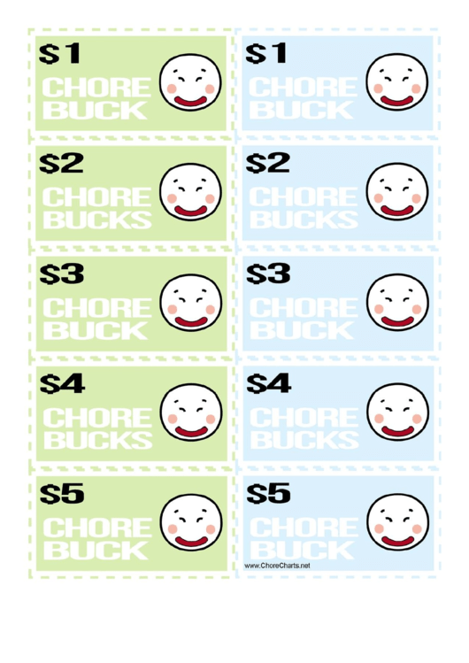 Happy Face Chore Bucks Template Printable pdf