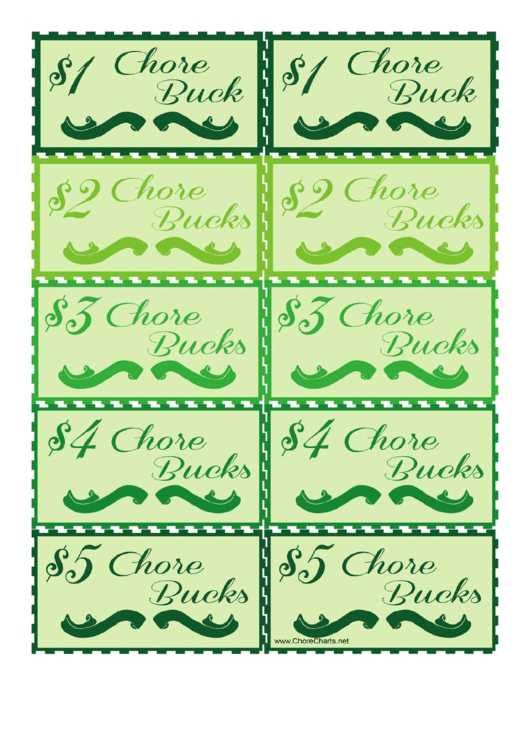 Elegant Chore Bucks Template Printable pdf