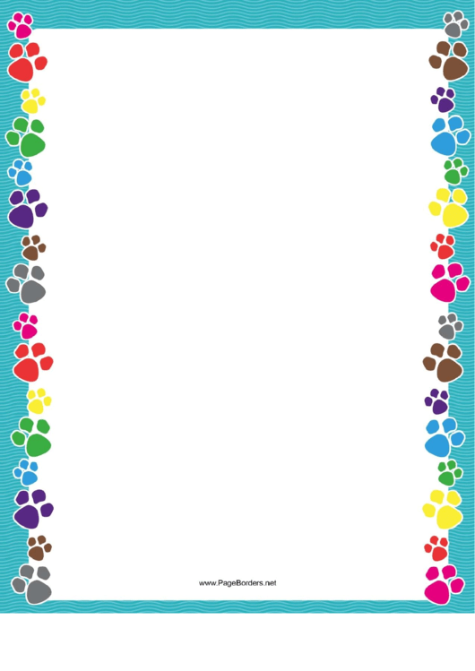 Colorful Paw Print Border Printable pdf