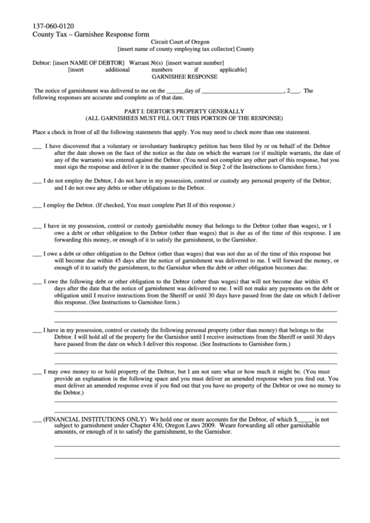 Garnishee Response Printable pdf