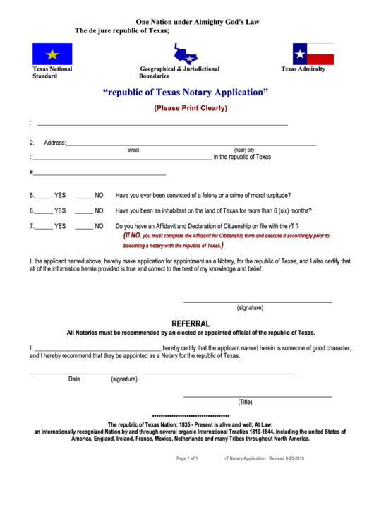 Republic Of Texas Notary Application Printable pdf
