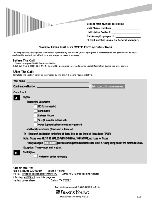 Sodexo Texas Unit Hire Wotc Forms Instructions Printable pdf