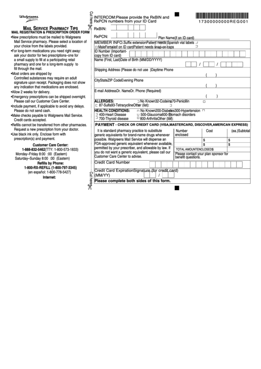 Walgreens Mail Order Form Printable pdf