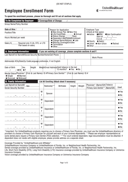 Form Sb.ee.10.fl - Employee Enrollment Form - 2010 Printable pdf