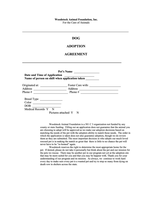 Dog Adoption Agreement printable pdf download