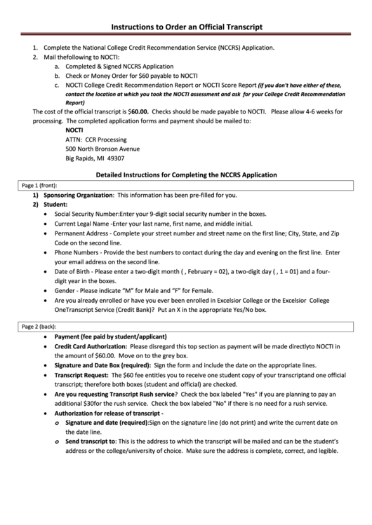 Application Form For Excelsior College Transcript Printable pdf