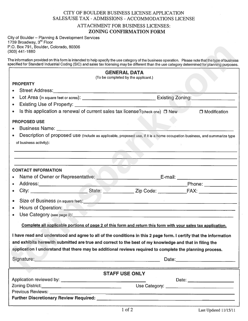 City Of Boulder Business License Application (Sales/use Tax)