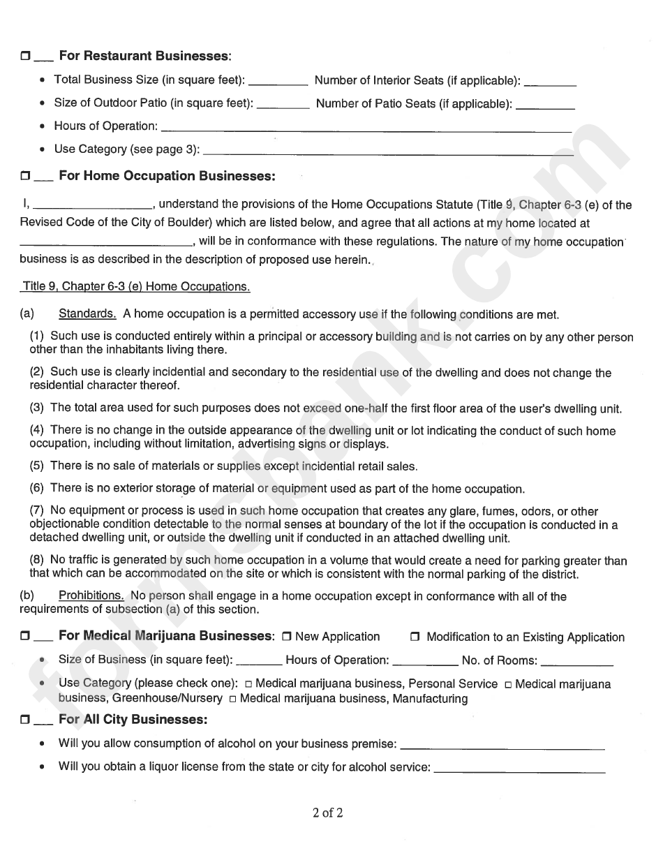 City Of Boulder Business License Application (Sales/use Tax)