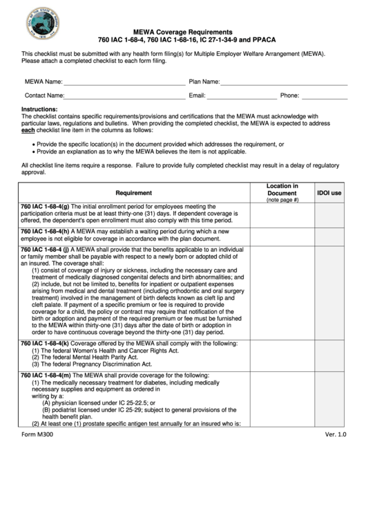Form M300 Mewa Coverage Requirements 760 Printable pdf