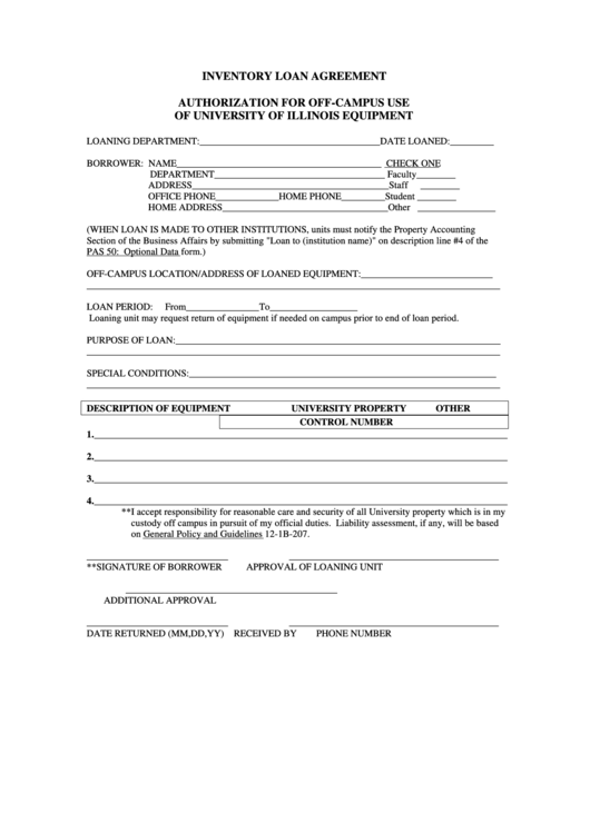 Inventory Loan Agreement Printable pdf