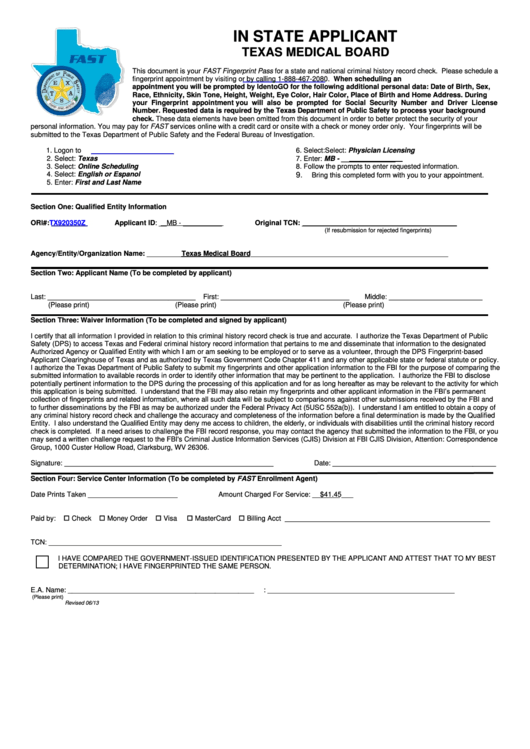 In State Applicant - Texas Medical Board Printable pdf