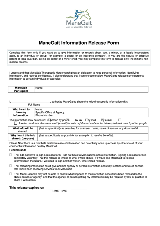 Model Template Agency Release Of Information Form - Manegait Printable pdf