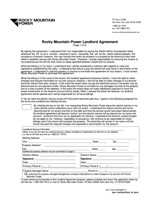 Landlord Interim Billing Agreement Form - Rocky Mountain Power Printable pdf