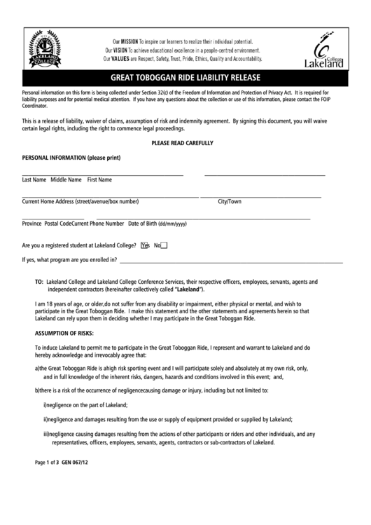 Waiver Form - Lakeland College