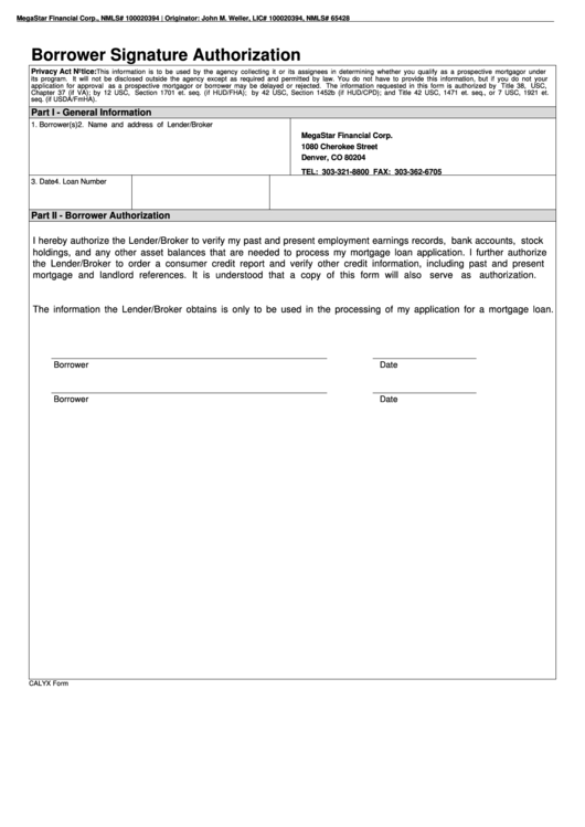 Calyx Form Bsa.hp - Borrower Signature Authorization, Form 4506-T - Request For Transcript Of Tax Return Printable pdf