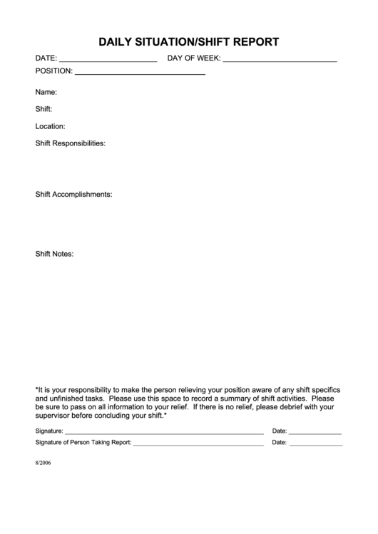 Daily Situation Shift Report Printable pdf