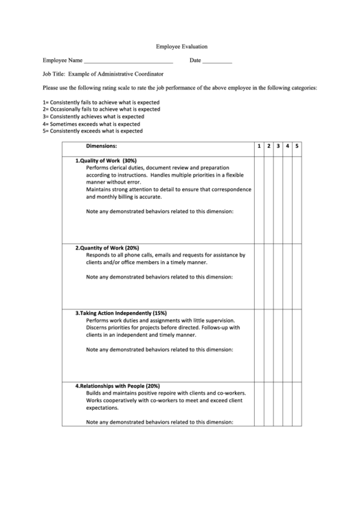 Employee Evaluation Sample Printable pdf