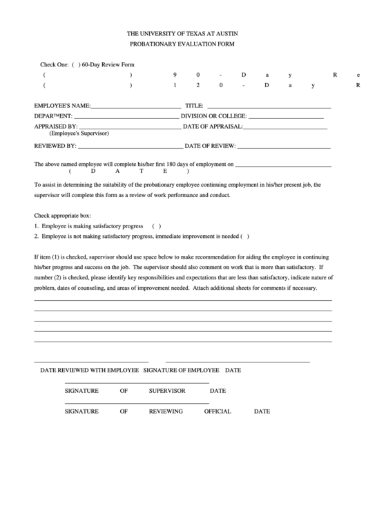 Probationary Evaluation Form printable pdf download