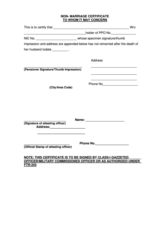 Non-Marriage Certificate Form Printable pdf
